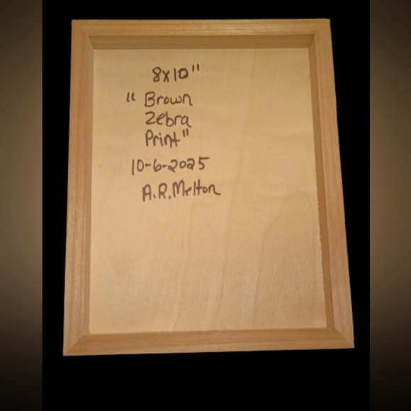 Zebra Abstract Brown Wall Art Decor On Wood Canvas 8x10" - Picture 3 of 3